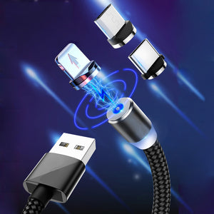 360 LED Magnetic Charging Cable for iPhone XR XS MAX X 8 7 6 6S Plus Mobile Phone Magnet Charger Micro USB C Cable Type C Wire