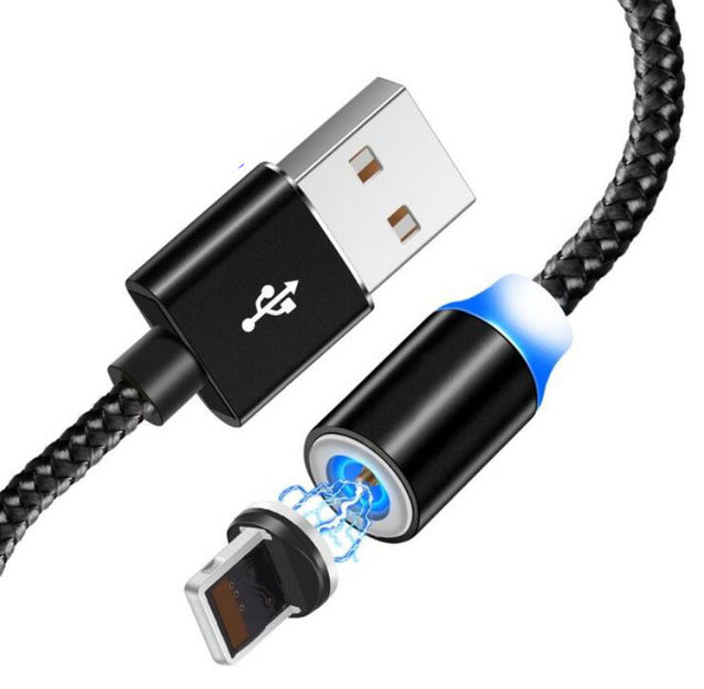 360 LED Magnetic Charging Cable for iPhone XR XS MAX X 8 7 6 6S Plus Mobile Phone Magnet Charger Micro USB C Cable Type C Wire