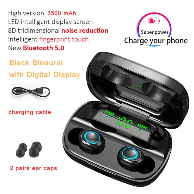 3500mAh LED Bluetooth Wireless Earphones Headphones Earbuds TWS Touch Control Sport Headset Noise Cancel Earphone Headphone