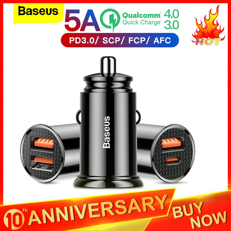 Chargeur rapide de voiture d'usb de la Charge 4.0 3.0 de Baseus pour l'iphone Xiaomi Huawei QC4.0 QC3.0 QC Type automatique C PD chargeur rapide de téléphone portable de voiture