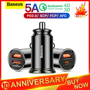 Chargeur rapide de voiture d'usb de la Charge 4.0 3.0 de Baseus pour l'iphone Xiaomi Huawei QC4.0 QC3.0 QC Type automatique C PD chargeur rapide de téléphone portable de voiture
